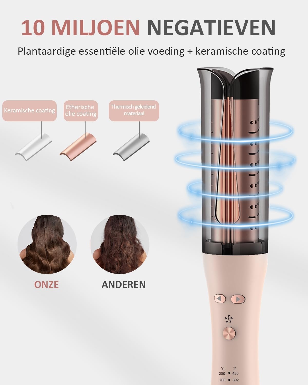 Automatische Krultang, Roterende Krultang met Negatieve Ionen Krulstang Anti-Verbranding Snel Verwarmend 4 Instelbare Temperatuur, Haarkruller, Intelligent, Snel Verwarmen