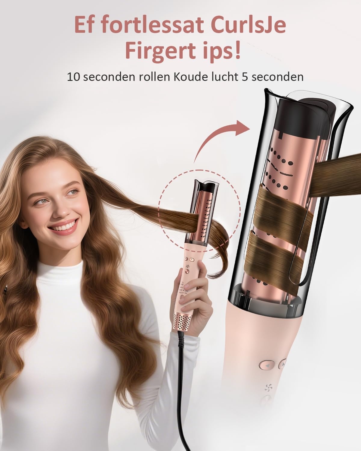 Automatische Krultang, Roterende Krultang met Negatieve Ionen Krulstang Anti-Verbranding Snel Verwarmend 4 Instelbare Temperatuur, Haarkruller, Intelligent, Snel Verwarmen