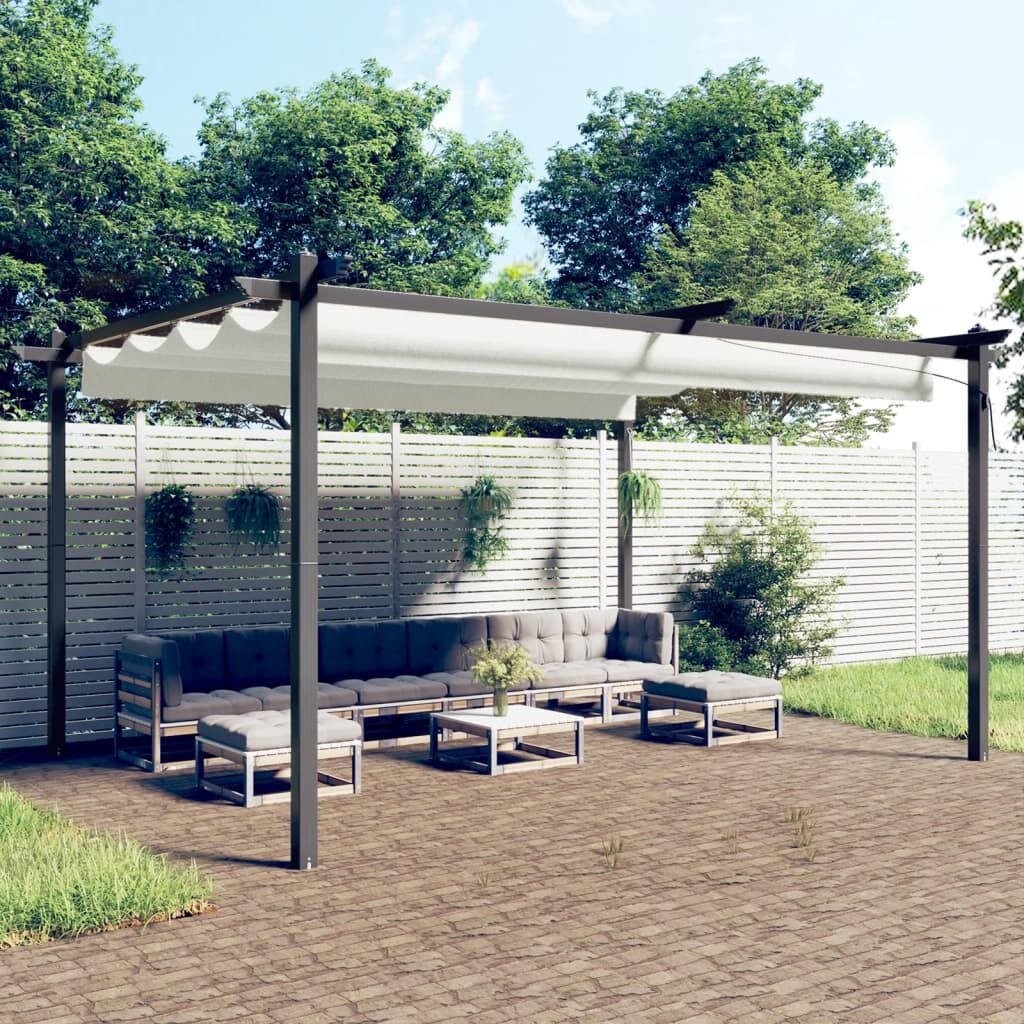 vidaXL Tuinprieel Crème 4x3m - Uittrekbaar Dak & 35% Korting