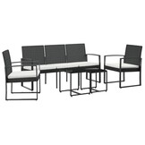 vidaXL 5-delige Tuinset met kussens polypropeen rattan zwart