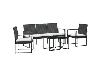 vidaXL 5-delige Tuinset met kussens polypropeen rattan zwart