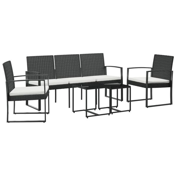 vidaXL 5-delige Tuinset met kussens polypropeen rattan zwart