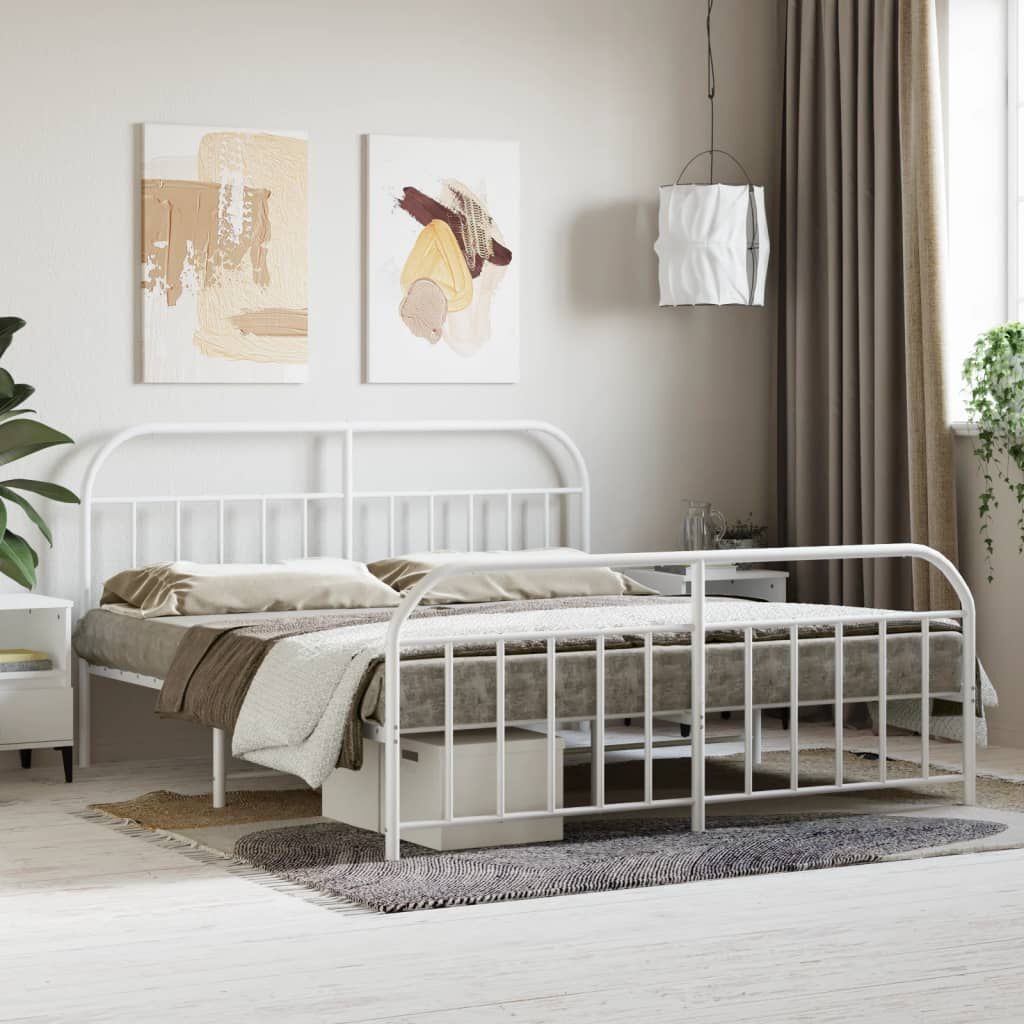 vidaXL Bedframe met hoofd- en voeteneinde metaal wit 160x200 cm