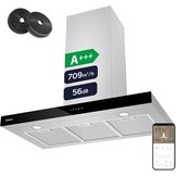 CIARRA CBCS9102 A+++ Afzuigkap 90cm 650 m³/h - Touch Control en Wifi - 4 Snelheden met Booster,afvoerstand en recirculatie afzuigkap met koolstoffilter CBCF003 - Roestvrij Staal - Maat 90 cm