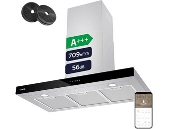 CIARRA CBCS9102 A+++ Afzuigkap 90cm 650 m³/h - Touch Control en Wifi - 4 Snelheden met Booster,afvoerstand en recirculatie afzuigkap met koolstoffilter CBCF003 - Roestvrij Staal - Maat 90 cm