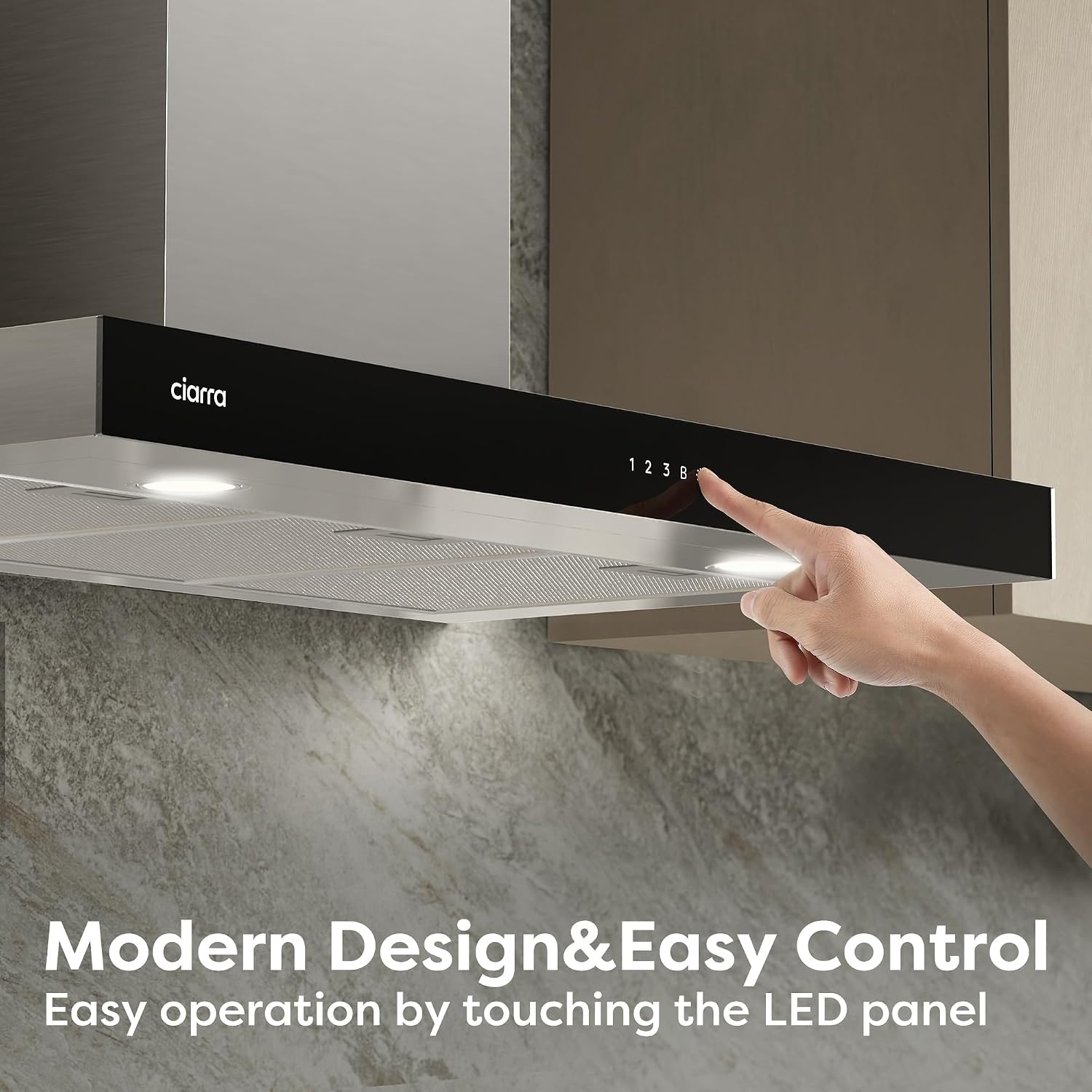 CIARRA CBCS9102 A+++ Afzuigkap 90cm 650 m³/h - Touch Control en Wifi - 4 Snelheden met Booster,afvoerstand en recirculatie afzuigkap met koolstoffilter CBCF003 - Roestvrij Staal - Maat 90 cm