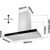 CIARRA CBCS9102 A+++ Afzuigkap 90cm 650 m³/h - Touch Control en Wifi - 4 Snelheden met Booster,afvoerstand en recirculatie afzuigkap met koolstoffilter CBCF003 - Roestvrij Staal - Maat 90 cm
