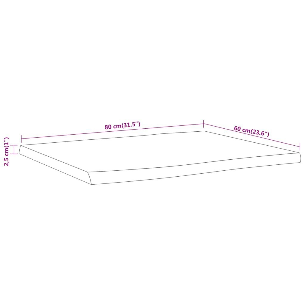 vidaXL Tafelblad rechthoekig natuurlijke rand 80x60x2,5 cm acaciahout