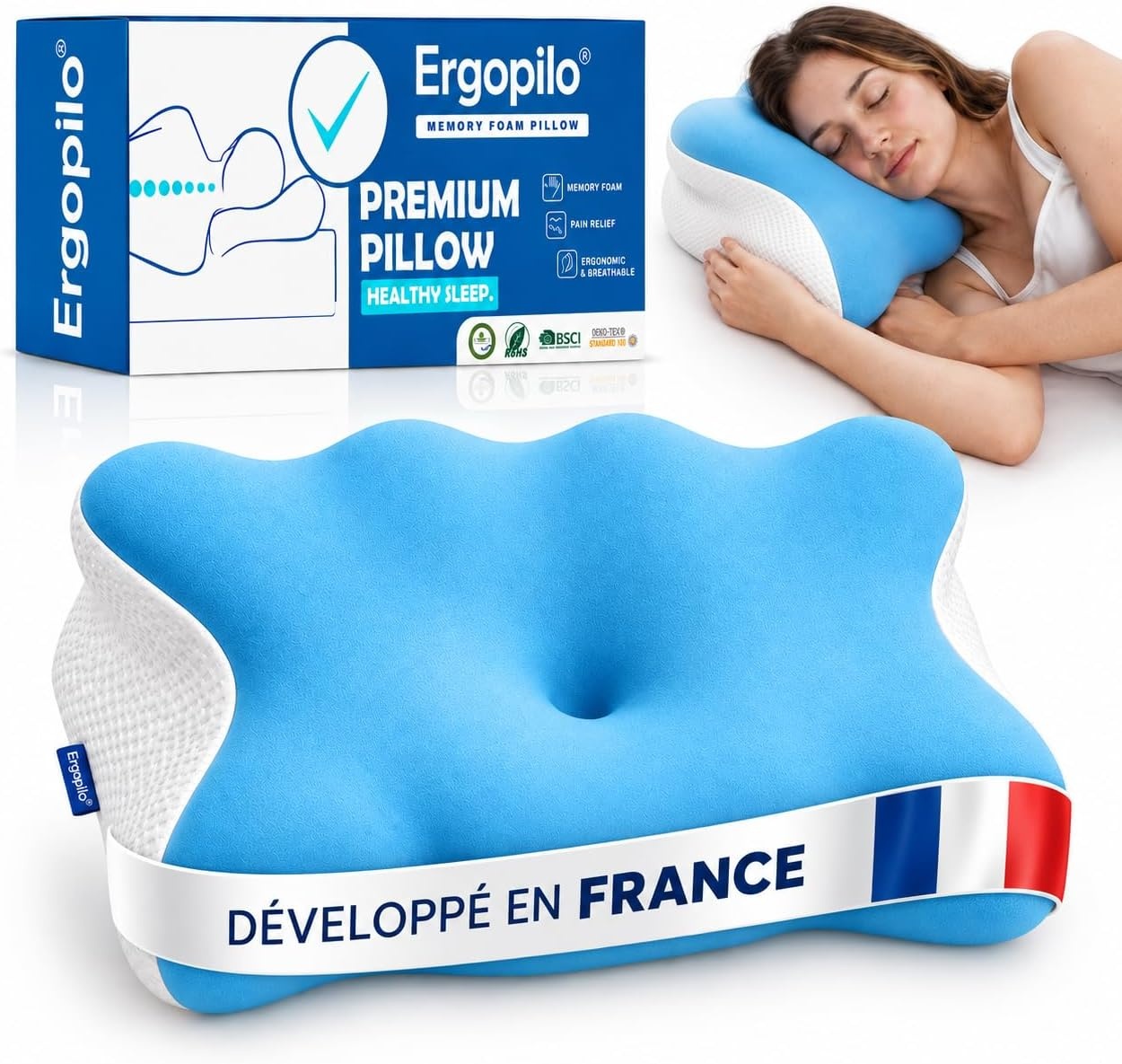 Ergonomisch nekkussen met traagschuim, orthopedisch kussen, pijnlijk nekkussen, nekkussen, snurken en pijnremmend, comfort, wasbare hoes