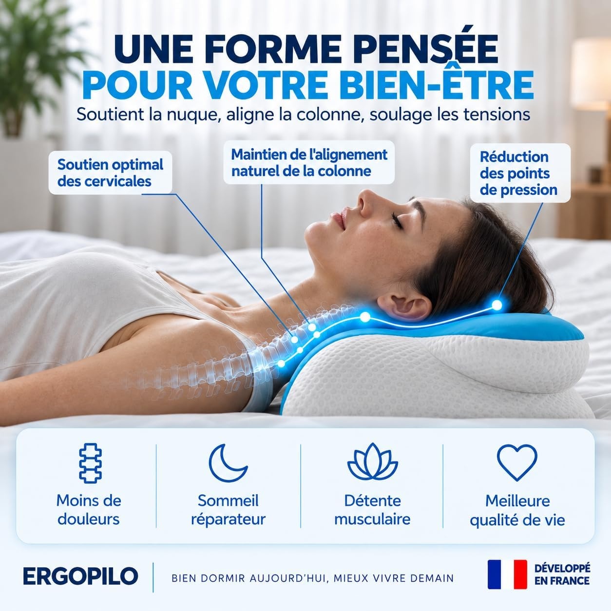 Ergonomisch nekkussen met traagschuim, orthopedisch kussen, pijnlijk nekkussen, nekkussen, snurken en pijnremmend, comfort, wasbare hoes