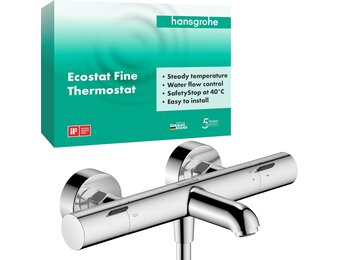 hansgrohe Ecostat Fine - Badthermostaat opbouw, Badkraan met veiligheidsblokkering (SafetyStop) bij 40° C, thermostaat voor de badkuip, mengkraan voor 2 functies, chroom, 13325000