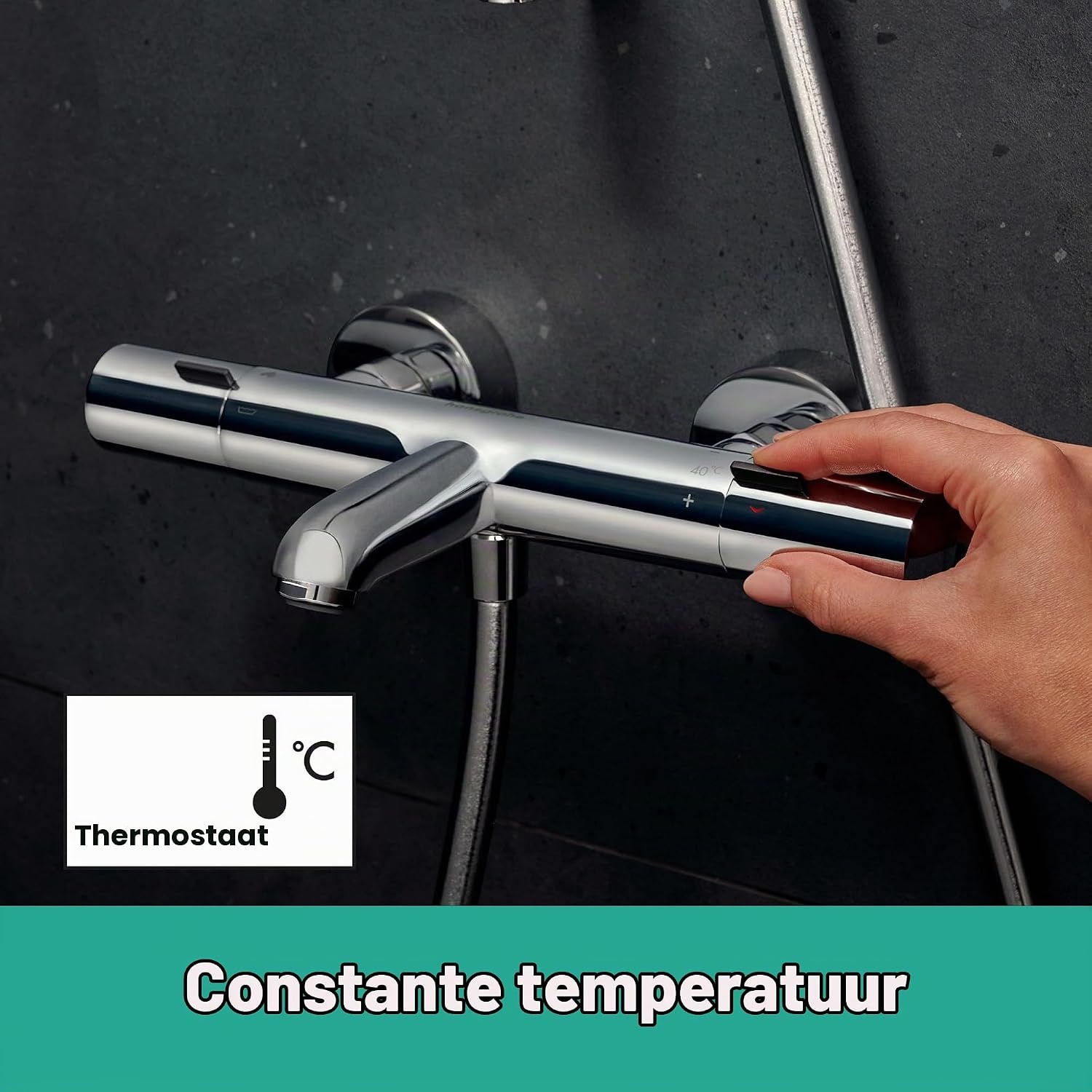 hansgrohe Ecostat Fine - Badthermostaat opbouw, Badkraan met veiligheidsblokkering (SafetyStop) bij 40° C, thermostaat voor de badkuip, mengkraan voor 2 functies, chroom, 13325000