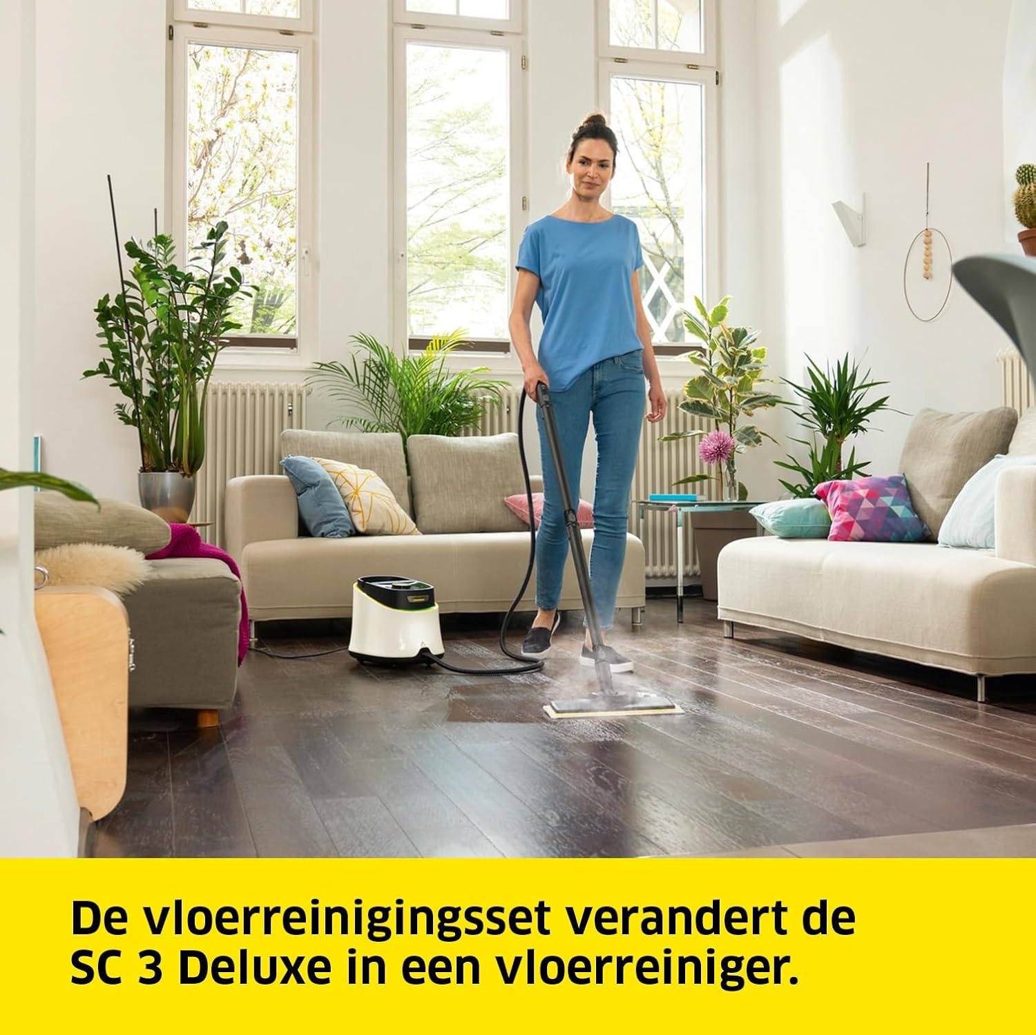 Kärcher stoomreiniger SC 3 Deluxe EasyFix, stoomdruk: 3,5 bar, opwarmtijd: 30 s, vermogen: 1.900W, tot 75 m², reservoir: 1L, vloerreinigingsset, microvezel overtrek, sproeiers, ronde borstel