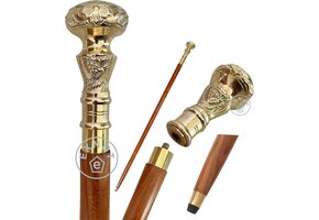 Opvouwbare Houten Wandelstok met Messing Handvat | Vintage Stijl, 94 cm | 34% Korting