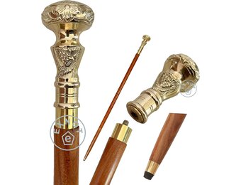 Vintage Messing Handgreep Victoriaanse Telescoop Opvouwbare Houten Wandelstok Wandelkruk Ideaal Cadeau