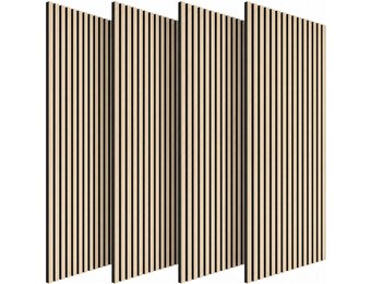TONOR Akoestische Panelen Wandpanelen 4 Stuks, 120 x 60-2.88㎡, 3D Houten Wandpanelen, Geluidsabsorberende Tasseau Wanddecoratie Voor Slaapkamer, Woonkamer, Kantoor, Balie, Burly Hout - Maat 4 Pak