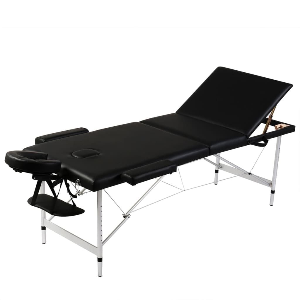 vidaXL Inklapbare massagetafel 3 zones met aluminium frame (zwart)