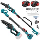 ANBULL Kettingzaag op stang 8 inch, draadloze elektrische takkenschaar 21 V met borstelloze motor, 2 accu's 4,0 Ah, telescopische stang tot 2,97 m, 2-in-1 mini-kettingzaag voor het snoeien van de