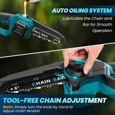 ANBULL Kettingzaag op stang 8 inch, draadloze elektrische takkenschaar 21 V met borstelloze motor, 2 accu's 4,0 Ah, telescopische stang tot 2,97 m, 2-in-1 mini-kettingzaag voor het snoeien van de