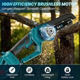 ANBULL Kettingzaag op stang 8 inch, draadloze elektrische takkenschaar 21 V met borstelloze motor, 2 accu's 4,0 Ah, telescopische stang tot 2,97 m, 2-in-1 mini-kettingzaag voor het snoeien van de