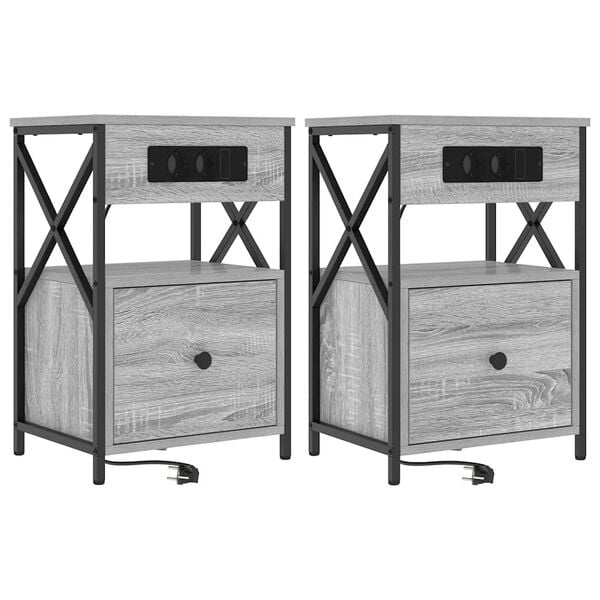 vidaXL Nachtkastje 2 st Grijs Sonoma 40 x 31 x 60 cm Bewerkt hout