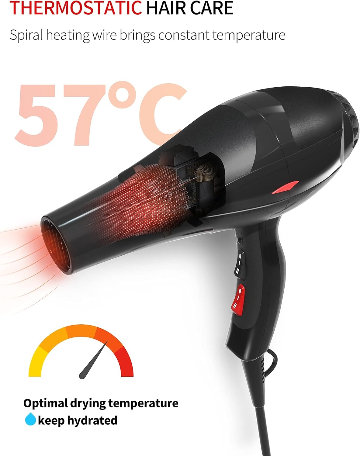 Professionele haardroger Ionische haardroger 3500W, Blue Light Ionische Care Gentle Styling, 2 snelheid 3 warmte-instellingen, 2 concentrator en Diffuser voor kapsalon reizen en familie