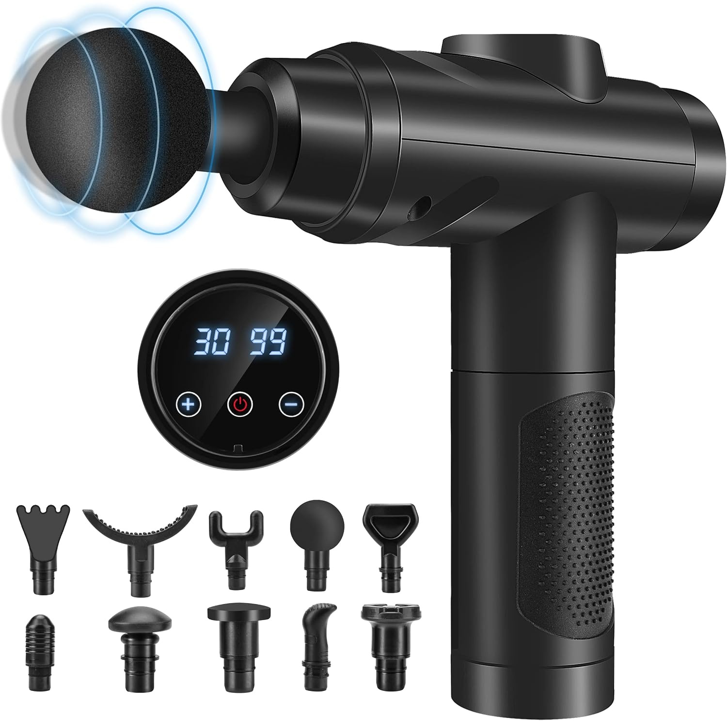 Massagepistool, spierpercussie-massageapparaat met 30 snelheden, stil handmassageapparaat, massagepistool met LCD-touchscreen, 10 koppen, massagepistool voor schouder, lichaam, rug, ontspanning