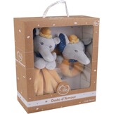 DODO D'AMOUR - Set van vierkante knuffel en rammelaar - Olifant - 027191 - Mosterd - Fleece - Geboorte - Knuffel - Baby - Geruststellend - Zacht - Wasbaar - 29 cm x 22 cm - Vanaf 0 maanden.