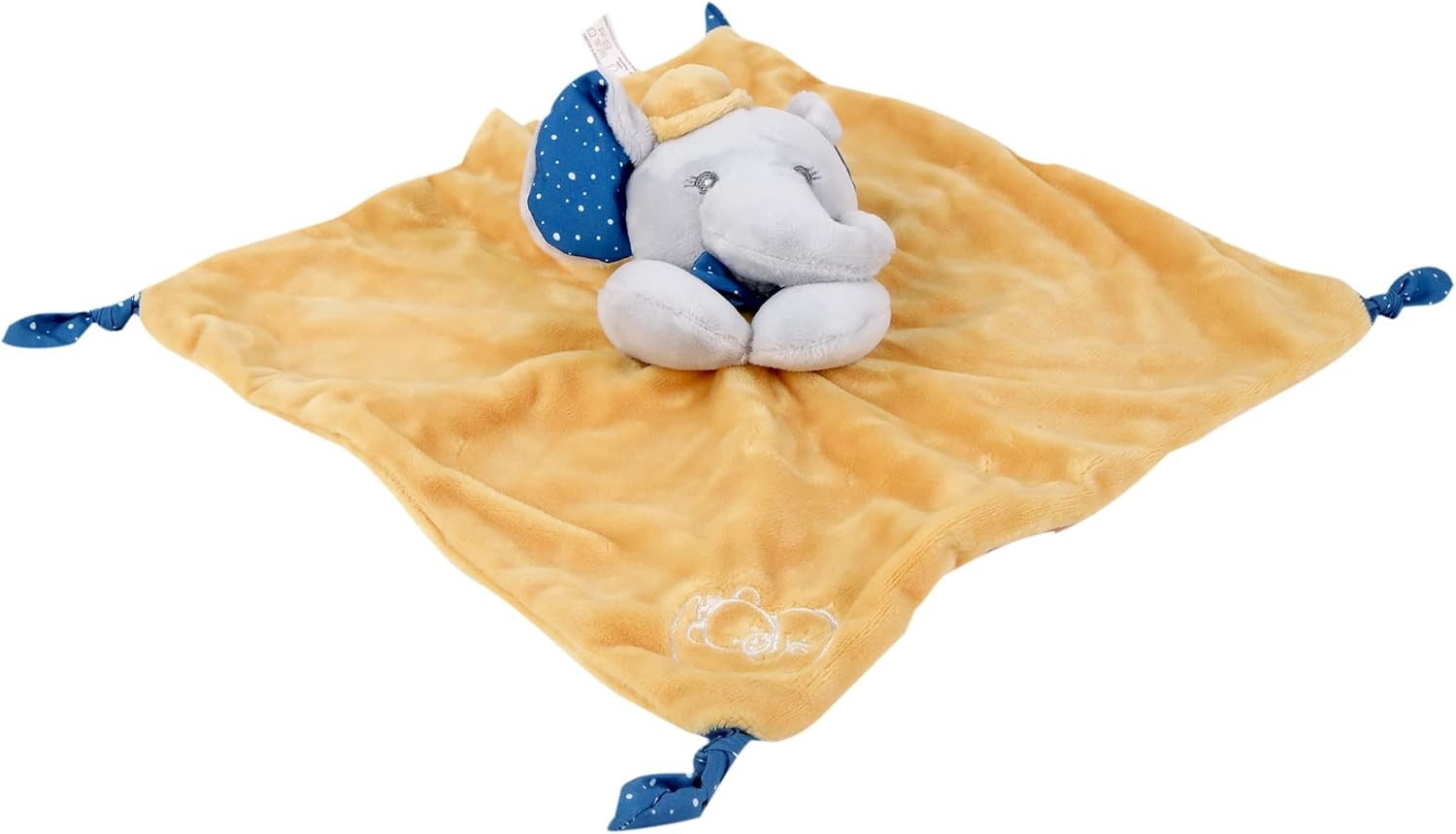 DODO D'AMOUR - Set van vierkante knuffel en rammelaar - Olifant - 027191 - Mosterd - Fleece - Geboorte - Knuffel - Baby - Geruststellend - Zacht - Wasbaar - 29 cm x 22 cm - Vanaf 0 maanden.