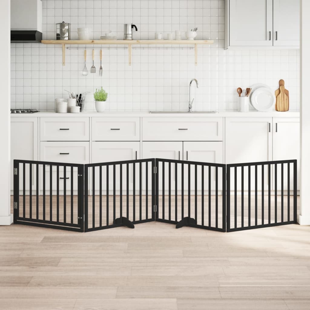 vidaXL Hondenhek inklapbaar 4 panelen 320 cm populierenhout zwart