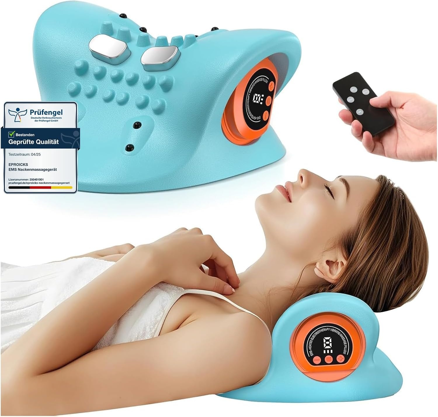 Draadloos Nek- en Schoudermassagekussen Blauw met Warmte & EMS-puls - 34% Korting