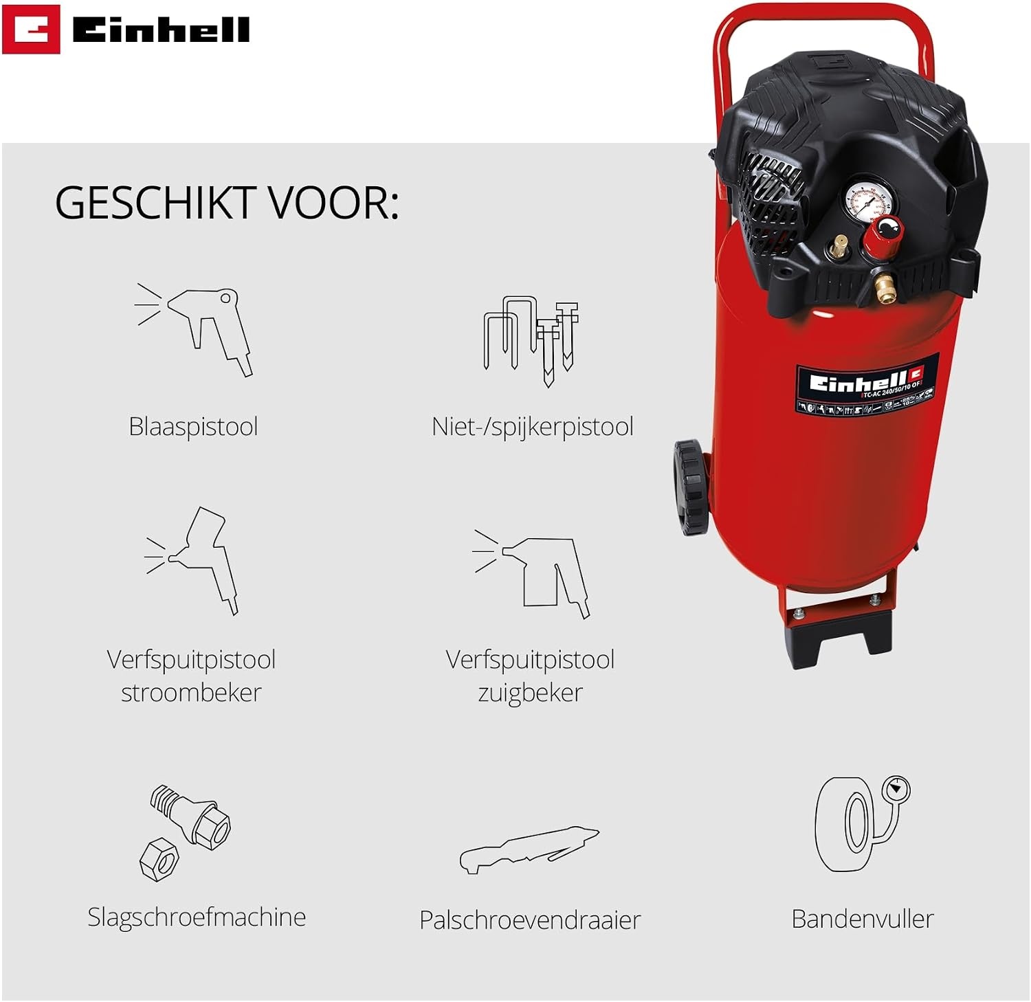 Olievrije Compressor 50L 10 Bar Onderhoudsarm Rood - 55% Korting