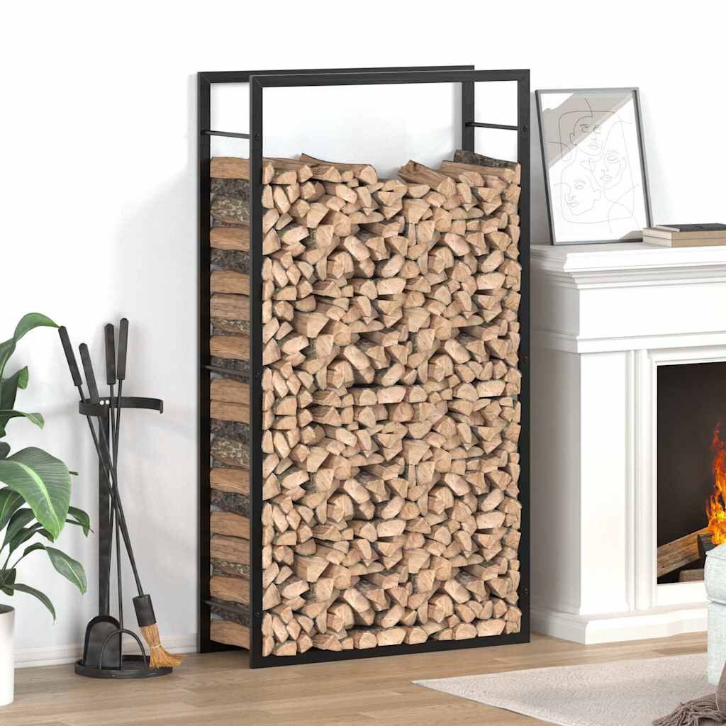 vidaXL Haardhoutrek 80x28x154 cm Staal Matzwart - 34% Korting!