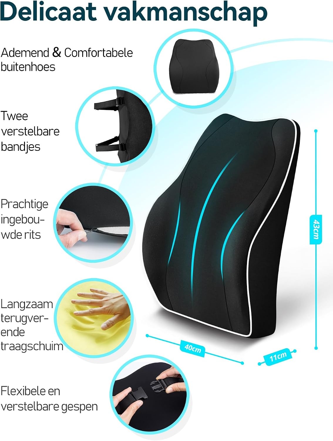 Ergonomisch Lendensteun Kussen Zwart - 34% Korting