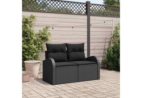 Tuinbank met Kussen van Poly Rattan - Zwart, 124cm - 47% Korting!