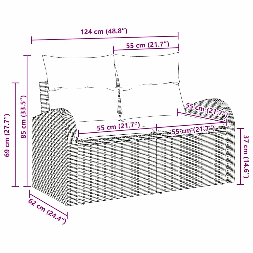 VidaXL Tuinbank Zwart Poly Rattan met Kussen 124cm - 35% Korting