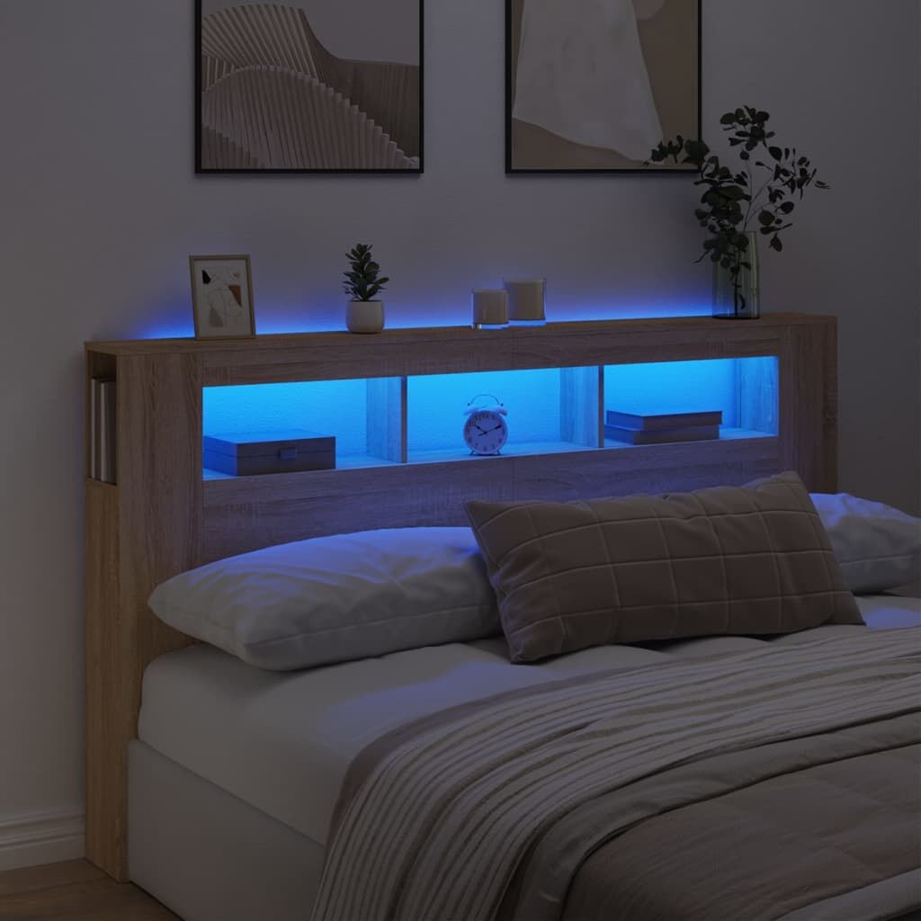 Hoofdbord met LED, Sonoma Eiken, 180 cm - 35% Korting