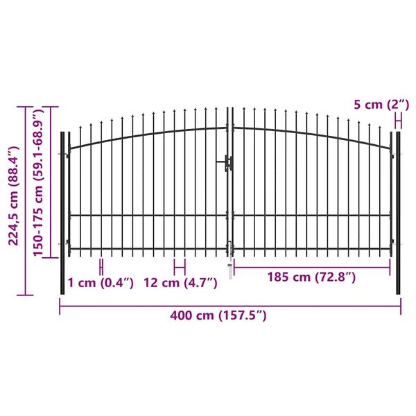 vidaXL Hekpoort dubbele deur met speren bovenkant 400x225 cm