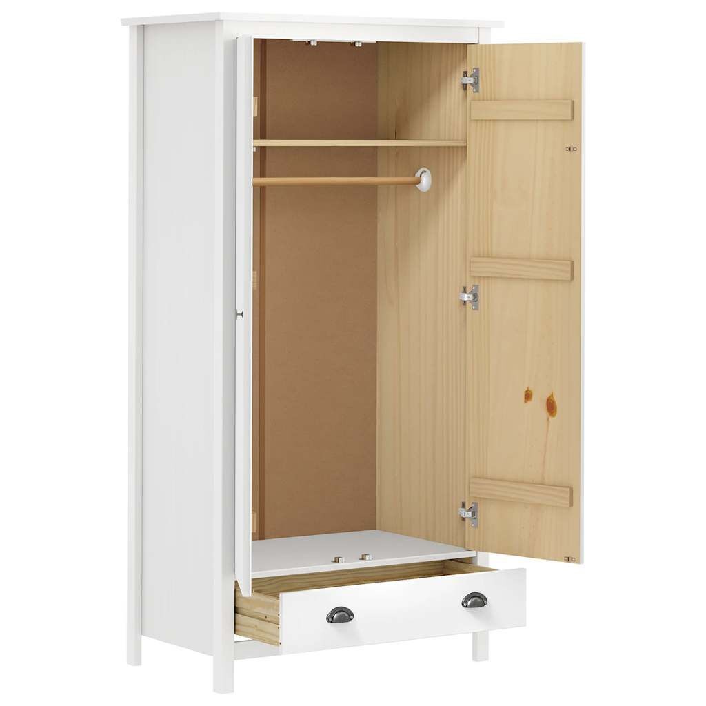 vidaXL Kledingkast Hill 2 deuren 89x50x170 cm massief grenenhout wit