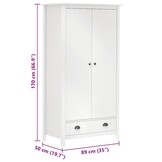 vidaXL Kledingkast Hill 2 deuren 89x50x170 cm massief grenenhout wit