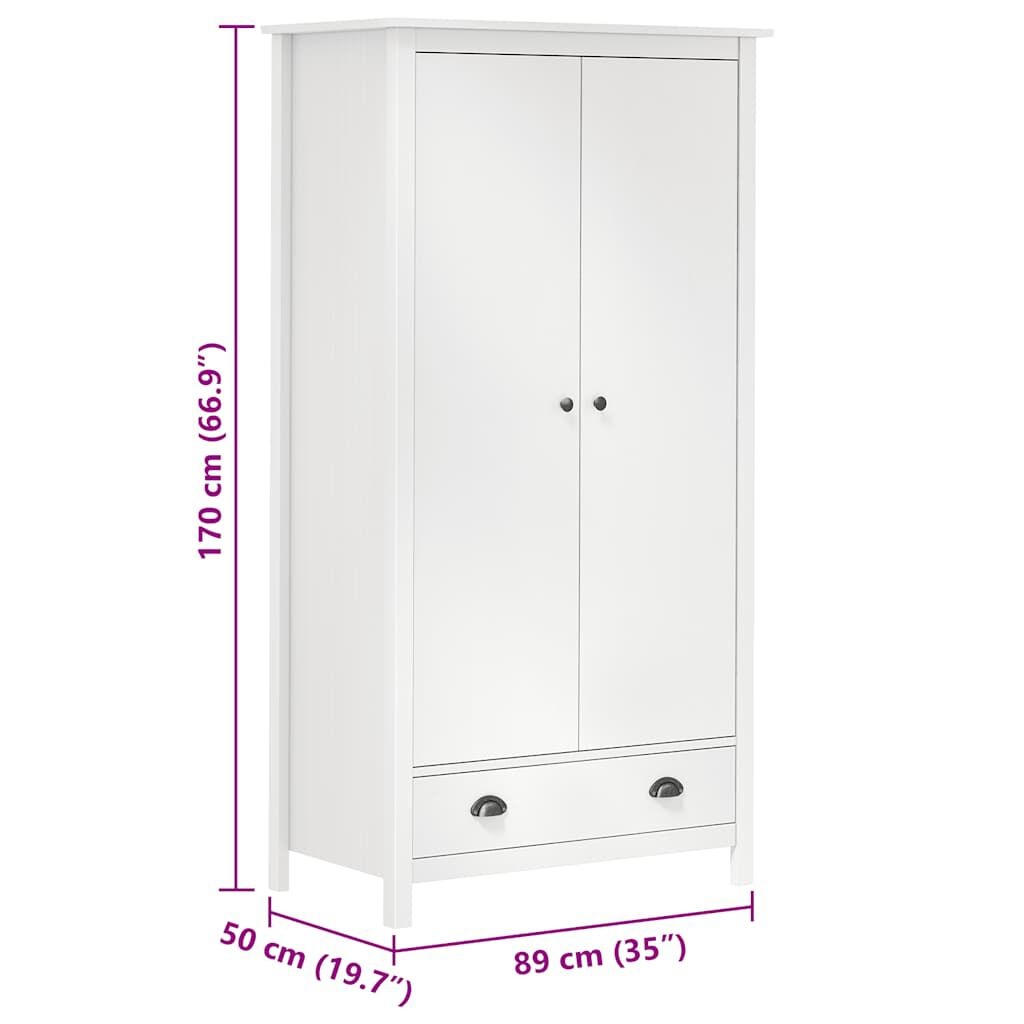 vidaXL Kledingkast Hill 2 deuren 89x50x170 cm massief grenenhout wit