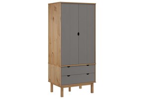 vidaXL Kledingkast OTTA Grenenhout 76,5x53x172 cm Bruin/Grijs - 35% Korting