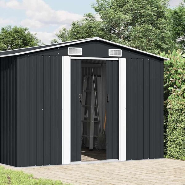 vidaXL Tuinschuur 257x392x181 cm metaal antracietkleurig