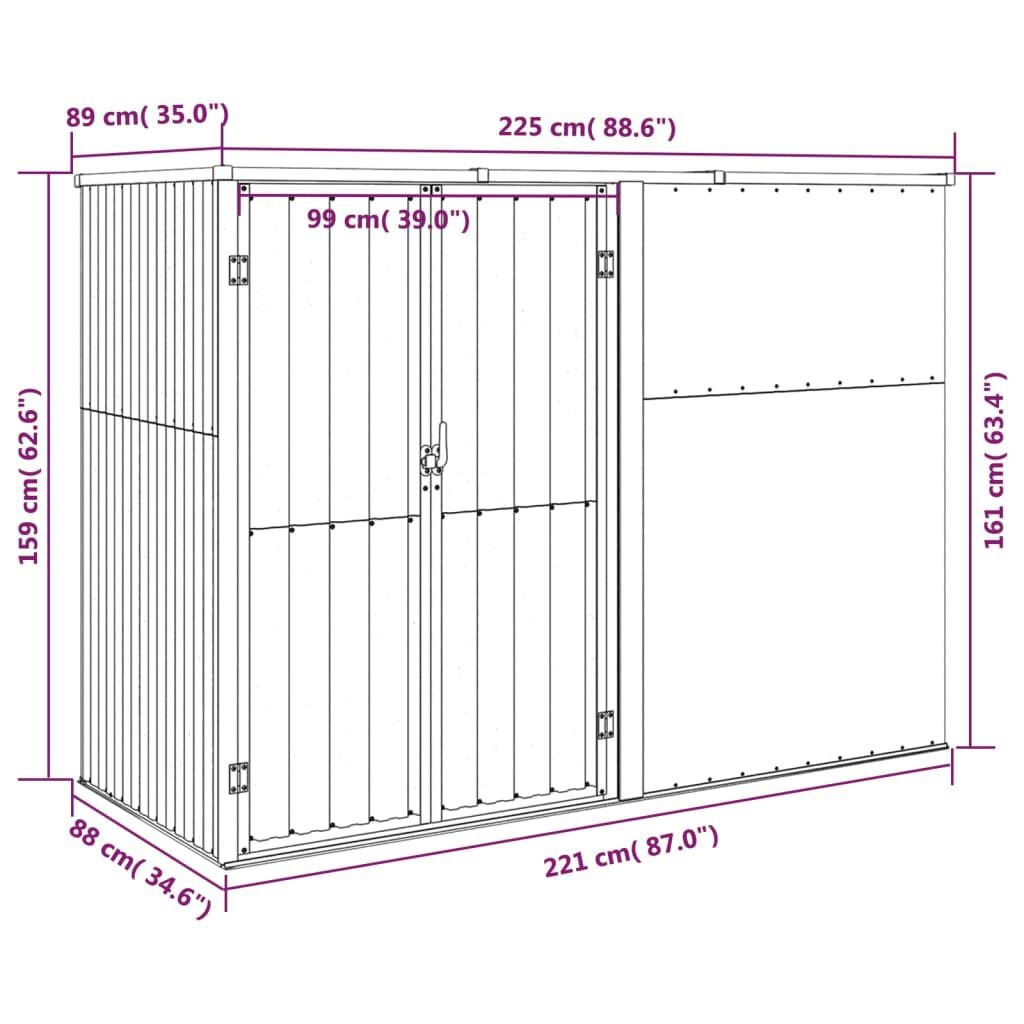 vidaXL Tuinschuur 225x89x161 cm gegalvaniseerd staal antracietkleurig