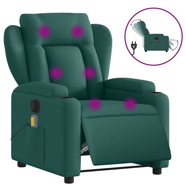 vidaXL Massagestoel elektrisch verstelbaar stof donkergroen