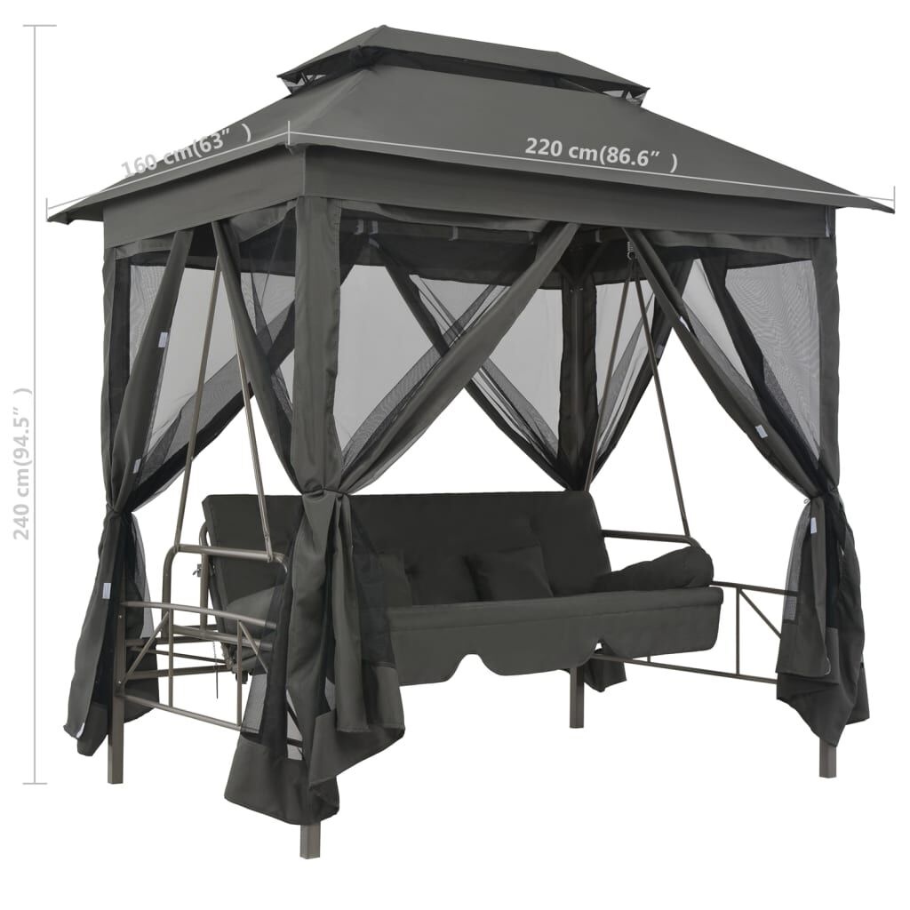 vidaXL Schommelbank voor buiten met dak 220x160x240 cm staal antraciet