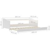vidaXL Bedbankframe uittrekbaar grenenhout wit 90x200 cm
