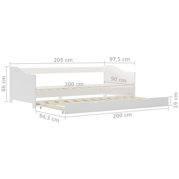 vidaXL Bedbankframe uittrekbaar grenenhout wit 90x200 cm