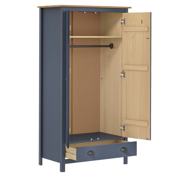 vidaXL Kledingkast Hill 2 deuren 89x50x170 cm massief grenenhout grijs