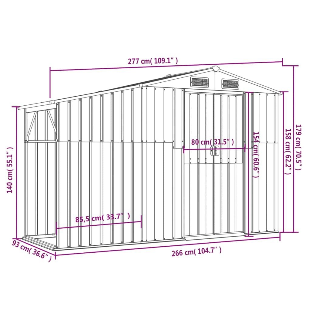 vidaXL Tuinschuur 277x93x179 cm gegalvaniseerd staal antracietkleur